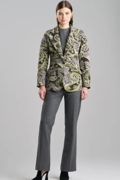 Natori Plus Sizes|Jackets & Outerwear-Shinrin Paisley Jacquard Notch Lapel Blazer