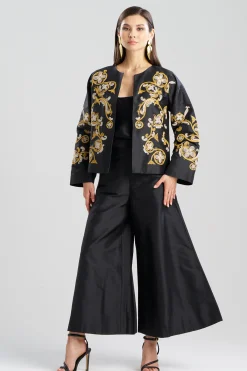 Natori Jackets & Outerwear-Silk Dupioni Embroidered Crop Jacket