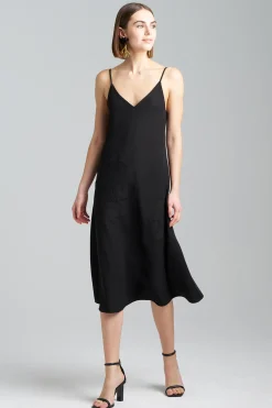 Natori Dresses-Solid Crepe Embroidered Slip Dress