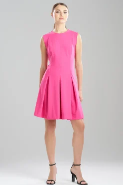 Natori Dresses-Solid Knit Crepe Pleated Dress