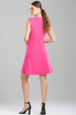 Natori Dresses-Solid Knit Crepe Pleated Dress
