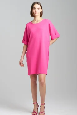 Natori Dresses-Solid Knit Crepe T-Shirt Dress