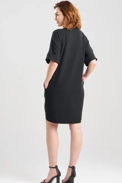 Natori Dresses-Solid Knit Crepe T-Shirt Dress