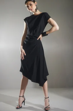 Natori Dresses-Stretch Crepe Side Drape Dress