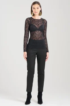 Natori Essentials|Tops, Shirts & Tunics-Stretch Scroll Lace Long Sleeve Top