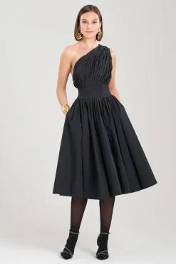 Natori Dresses|Wedding Guest Dresses-Taffeta One Shoulder Pleated Dress