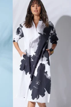 Natori Dresses-Taichou Cotton Poplin Oversized Half Placket Shirtdress