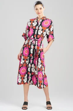 Natori Dresses-Talitha Crepe A-Line Belted Shirtdress
