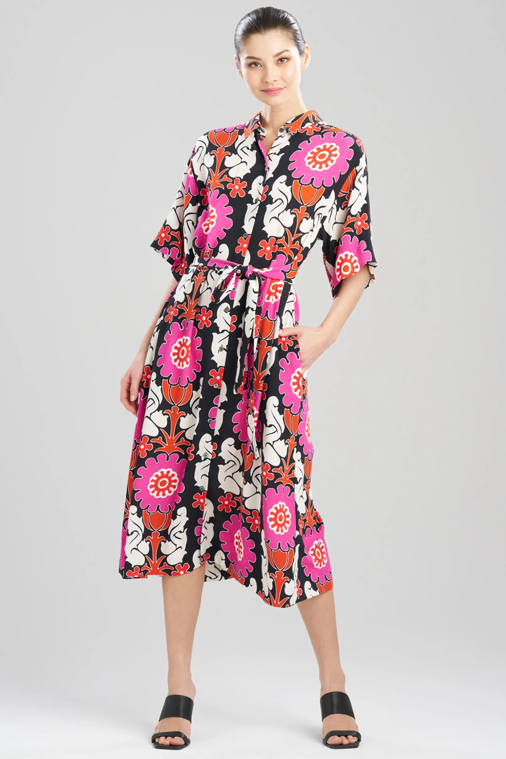 Natori Dresses-Talitha Crepe A-Line Belted Shirtdress