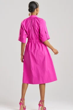Natori Dresses|Plus Sizes-Tech Cotton Taffeta Embroidered Belted Dress