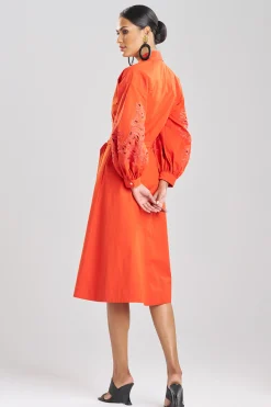 Natori Dresses-Tech Cotton Taffeta Embroidered Shirtdress
