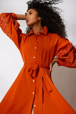 Natori Dresses-Tech Cotton Taffeta Embroidered Shirtdress