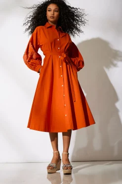 Natori Dresses-Tech Cotton Taffeta Embroidered Shirtdress