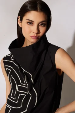 Natori Dresses-Tech Cotton Taffeta Embroidered Funnel Shift Dress