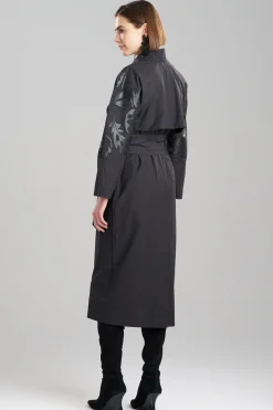 Natori Jackets & Outerwear-Tech Cotton Taffeta Embroidered Trench Coat