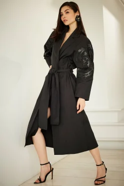 Natori Jackets & Outerwear-Tech Cotton Taffeta Embroidered Trench Coat