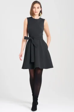 Natori Dresses-Textured Cotton Jacquard Fit & Flare Dress