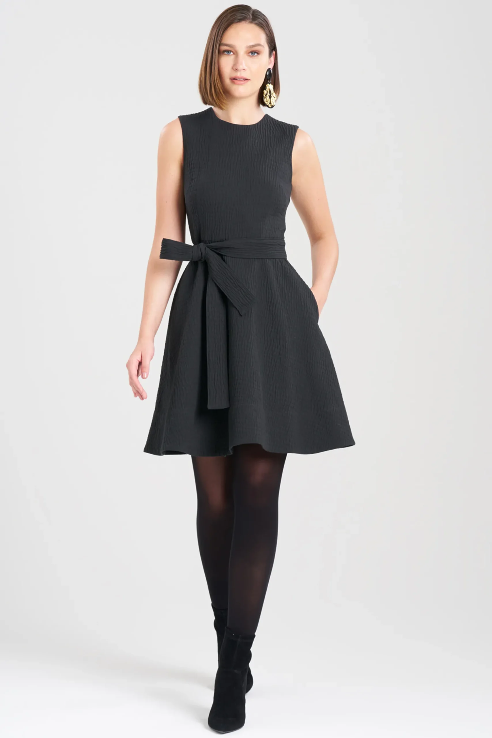 Natori Dresses-Textured Cotton Jacquard Fit & Flare Dress