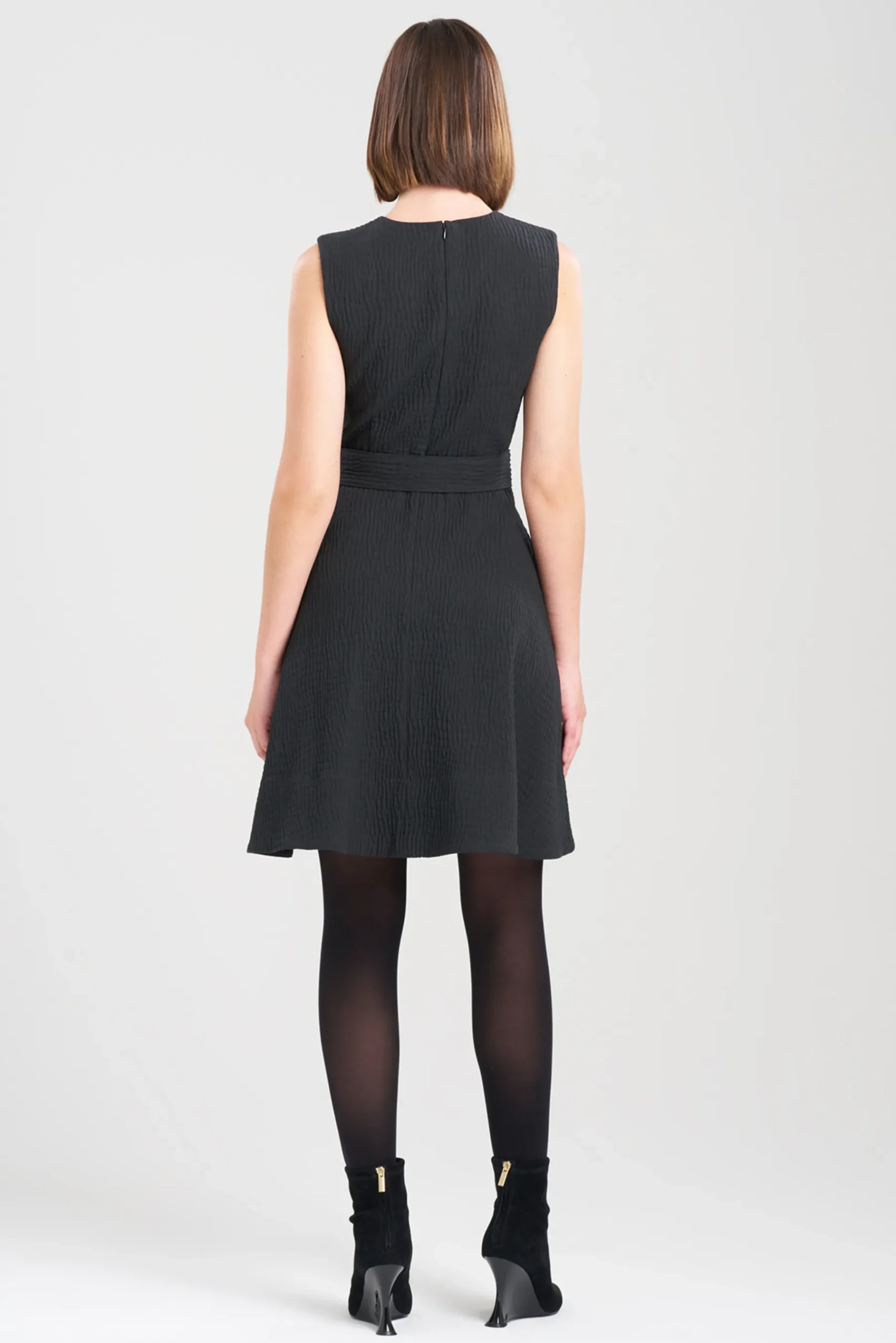 Natori Dresses-Textured Cotton Jacquard Fit & Flare Dress
