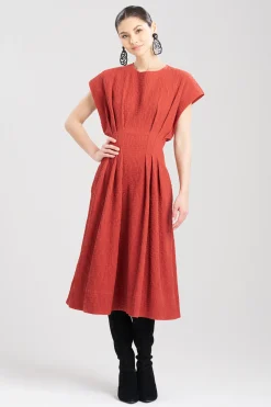 Natori Dresses|Plus Sizes-Textured Cotton Jacquard Pleated Dress