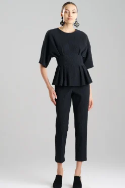 Natori Tops, Shirts & Tunics-Textured Cotton Jacquard Pleated Peplum Top