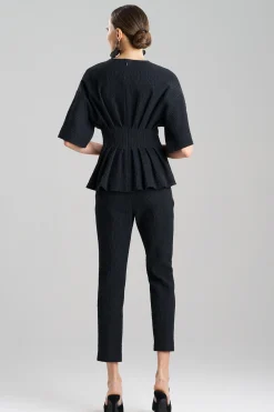 Natori Tops, Shirts & Tunics-Textured Cotton Jacquard Pleated Peplum Top