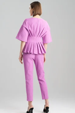 Natori Tops, Shirts & Tunics-Textured Cotton Jacquard Pleated Peplum Top