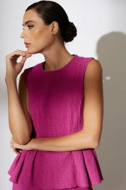 Natori Tops, Shirts & Tunics-Textured Cotton Jacquard Peplum Top
