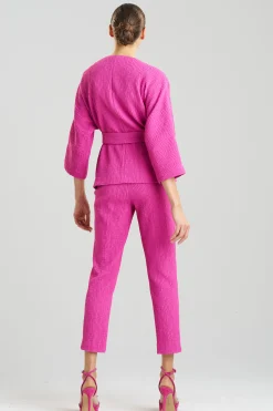 Natori Jackets & Outerwear-Textured Cotton Jacquard Belted Jacket
