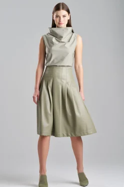 Natori Essentials|Plus Sizes-Vegan Luxe Lambskin A-line Pleated Skirt