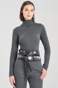 Natori Belts-Vegan Luxe Lambskin Embroidered Obi Belt
