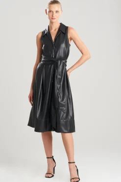 Natori Dresses-Vegan Luxe Leather Halter Shirtdress
