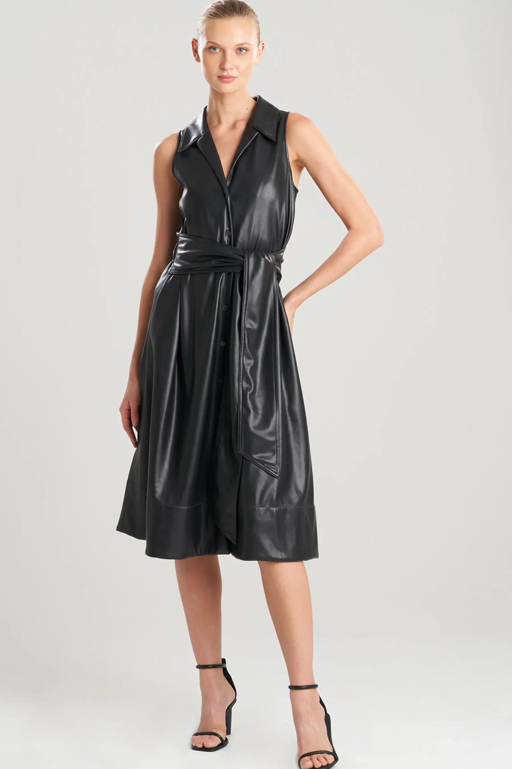 Natori Dresses-Vegan Luxe Leather Halter Shirtdress