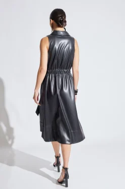 Natori Dresses-Vegan Luxe Leather Halter Shirtdress
