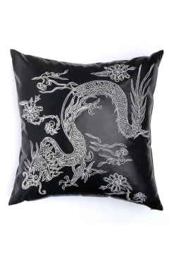 Natori Bedding|Throw Pillows-Vegan Luxe Leather Mandarin Embroidered Dragon Pillow