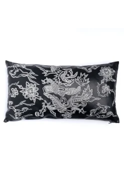 Natori Bedding|Throw Pillows-Vegan Luxe Leather Mandarin Embroidered Dragon Oblong Pillow