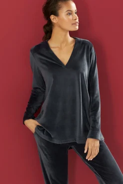 Natori Pajama Tops|Lounge Tops-Velour Long Sleeve Top