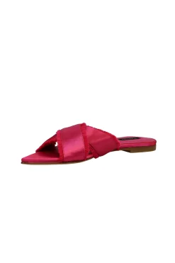 Natori Sandals|Slides-Wayu Satin Fringe Cross Slide Sandals