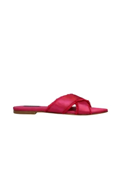 Natori Sandals|Slides-Wayu Satin Fringe Cross Slide Sandals