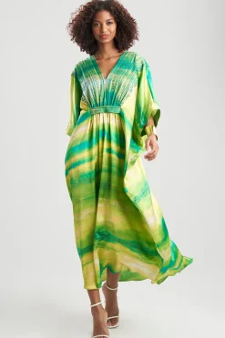Natori Caftan Dresses-Yoriko Embroidery Silk Caftan