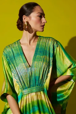 Natori Caftan Dresses-Yoriko Embroidery Silk Caftan