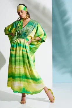 Natori Caftan Dresses-Yoriko Embroidery Silk Caftan