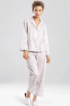 Natori Pajama Sets-Zebra - Cotton Sateen Notch PJ