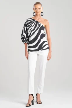 Natori Tops, Shirts & Tunics-Zebra Cotton Poplin Balloon One Shoulder Top