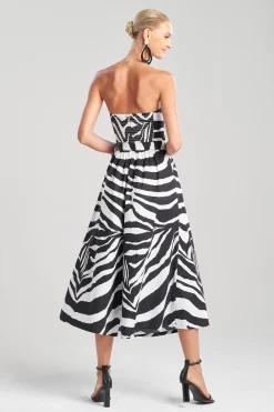 Natori Jumpsuits-Zebra Cotton Poplin Bustier Belted Palazzo Jumpsuit