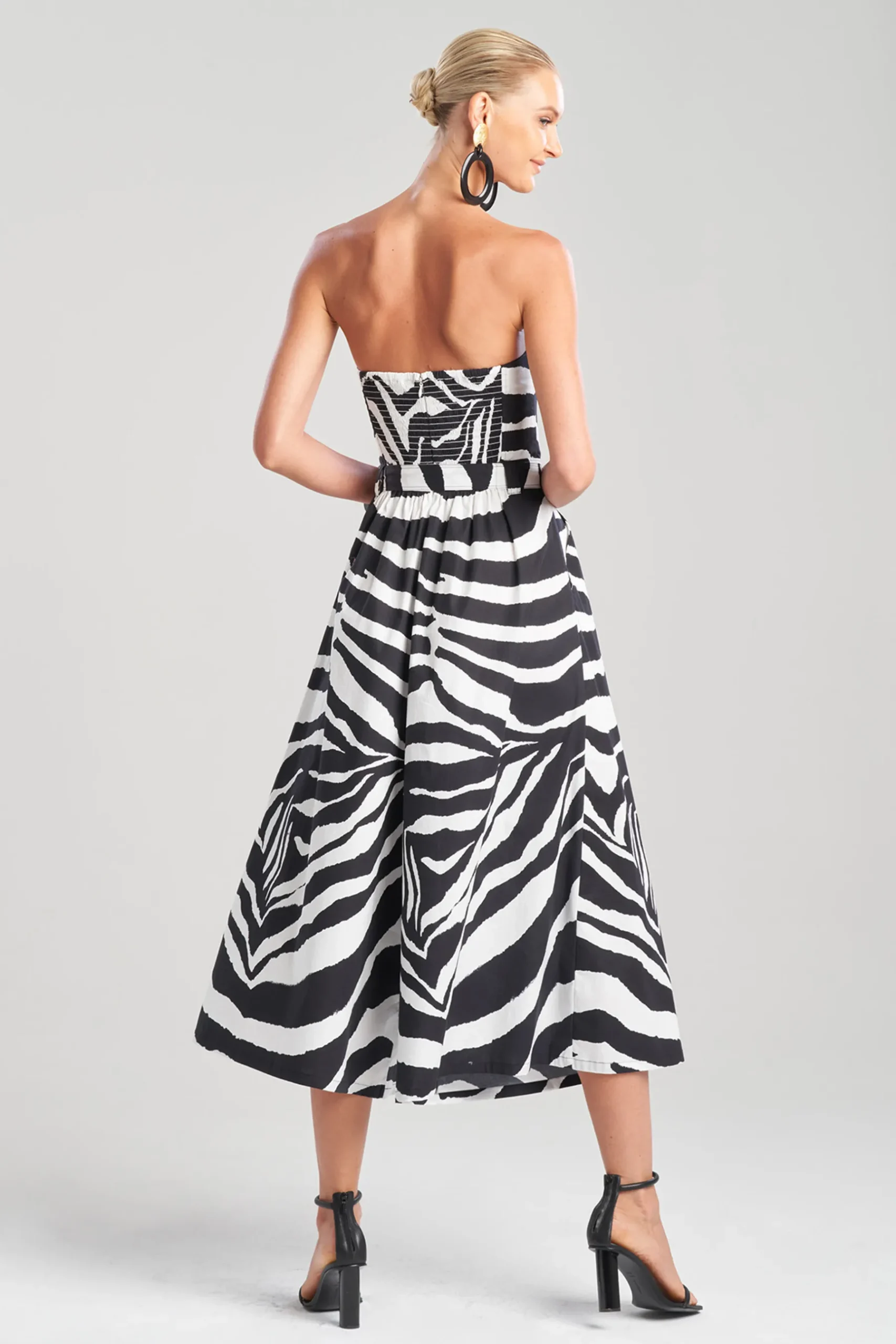 Natori Jumpsuits-Zebra Cotton Poplin Bustier Belted Palazzo Jumpsuit