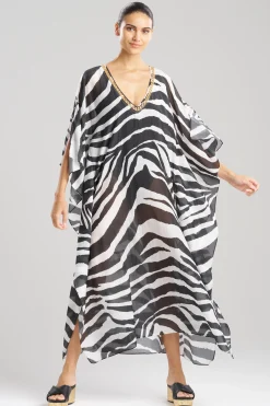 Natori Beach Caftans-Zebra Cotton Silk Beaded Sheer Caftan