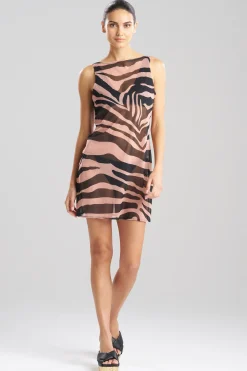 Natori Beach Dresses-Zebra Mesh Sheer Cover-Up Dress